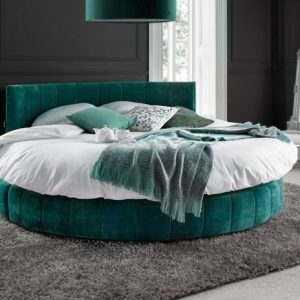 Royal circular panelled bed mattress in plush green fabric offering luxurious comfort.