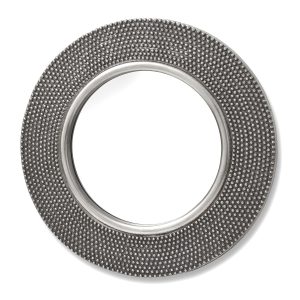 Large circular beaded mirror with intricate detailing, perfect for adding a touch of sophistication.