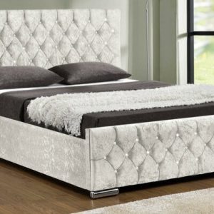 Bran crush velvet bed, featuring a sleek velvet finish for a sophisticated bedroom style.