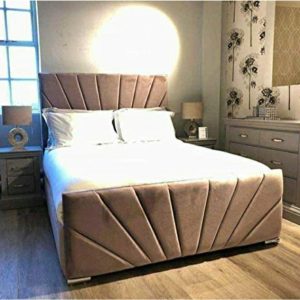 Linear Sunbeam upholstered panel bed, combining modern design with comfort for a stylish bedroom.