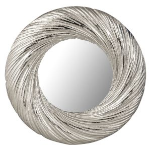 Farrah Collection silver circular mirror, designed to enhance interior spaces with a sleek and modern look.