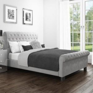 Sleigh bed collection, including luxurious designs like the Safina Grey Rolltop bed for modern interiors.