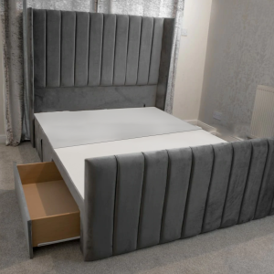 Elise winged paneled divan bed, combining elegant design with a sturdy frame for durability.